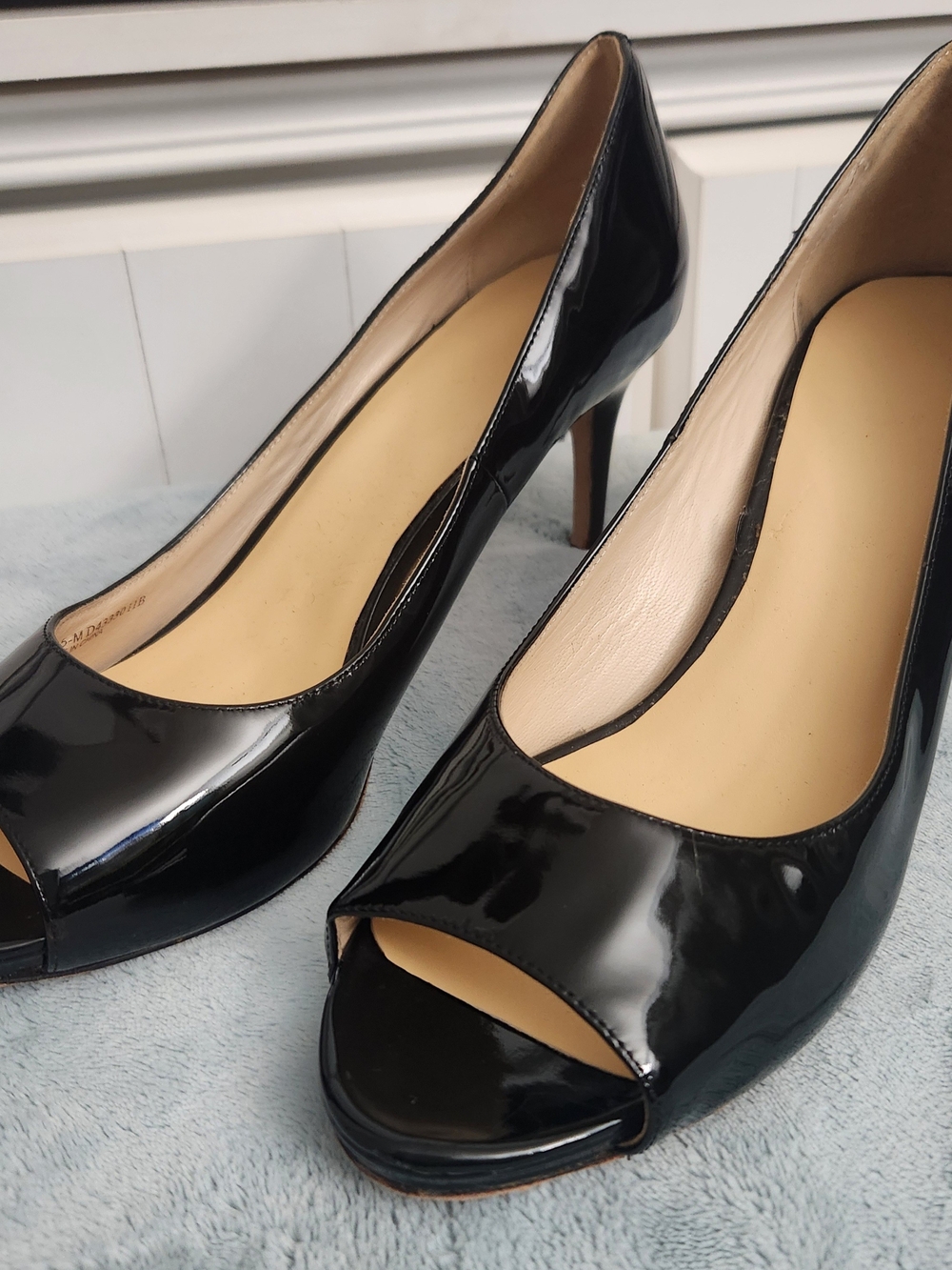 Cole Haan Black Patent Peep-Toe Heel Pumps